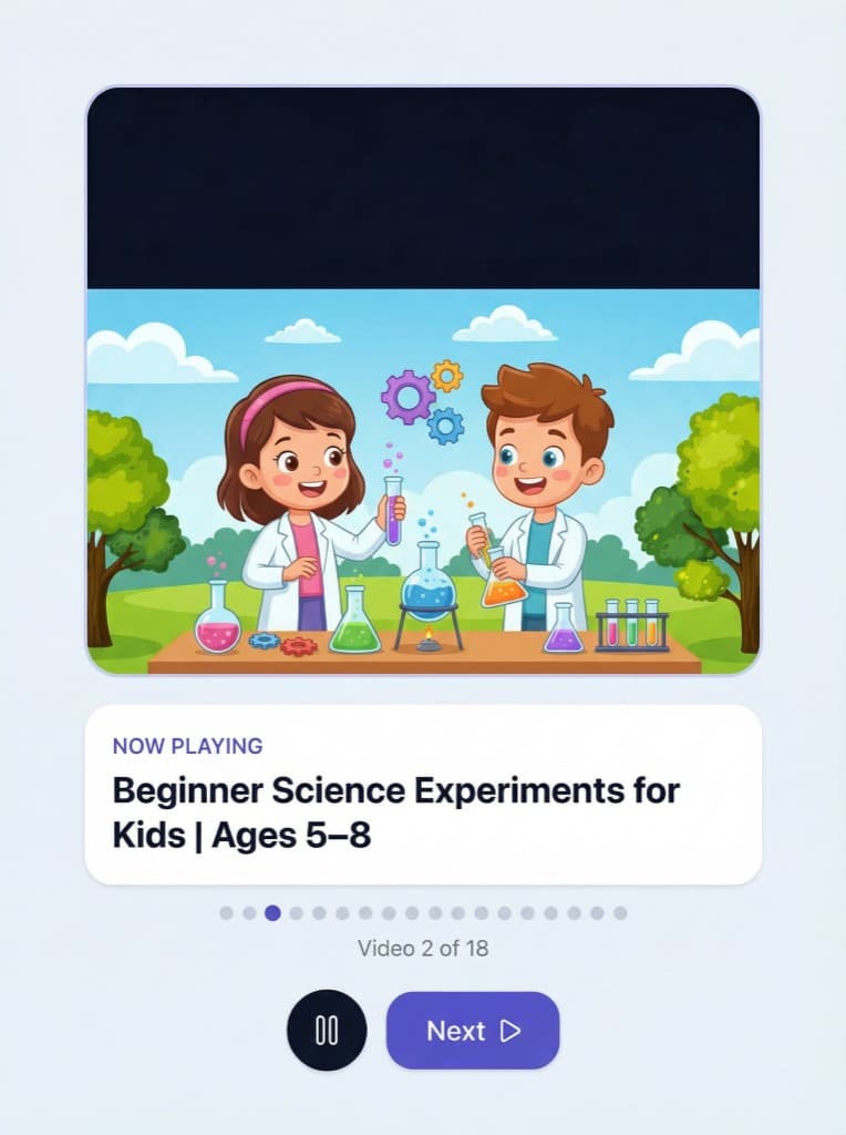 Algone Kid Mode player showing a calm, parent-approved viewing experience